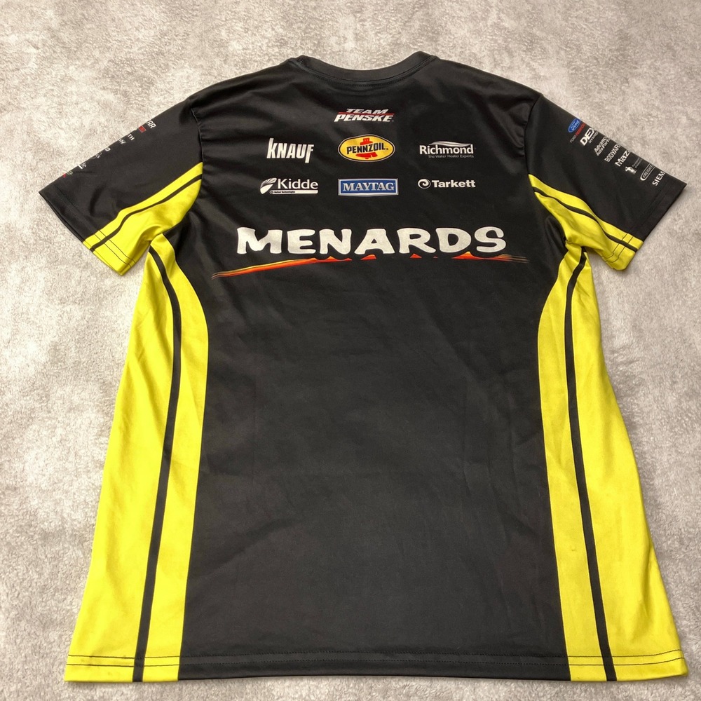 Team Penske Ryan Blaney NASCAR Racing Crew Shirt Menards Black Yellow Mens M - Picture 3 of 6